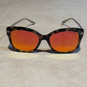 Michael Kors Tortoiseshell Frame Sunglasses with Orange-Red Mirrored Lenses